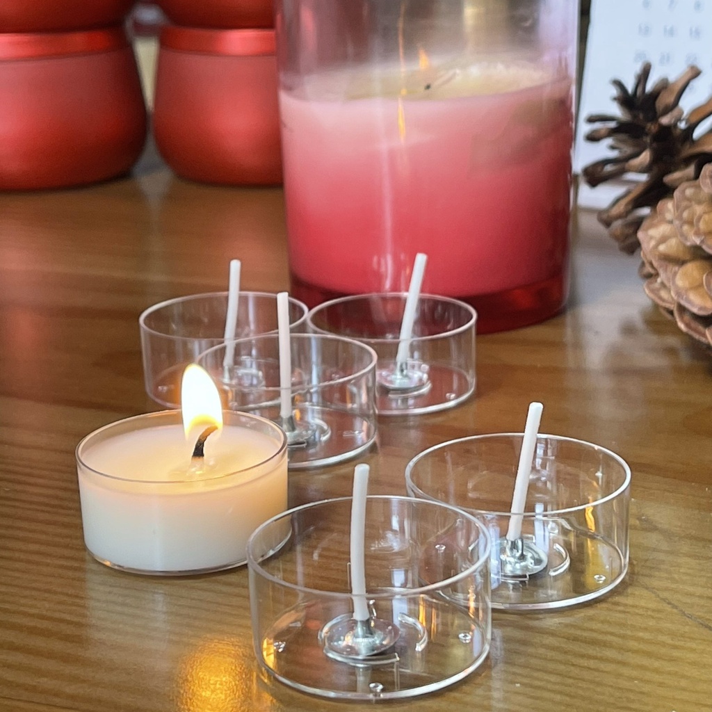 Vỏ Nến Tealight Nhựa Trong Suốt Kèm Tim Cotton - Nguyên Liệu Làm Nến Thơm