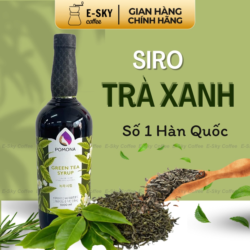 Siro Trà Xanh Pomona Green Tea Syrup Nguyên Liệu Pha Chế Hàn Quốc Chai