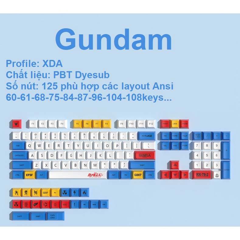 Bộ Keycap PBT Gundam, Eva Red nút bàn phím cơ profile XDA