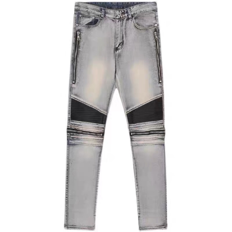 Quần biker jean khoá zip xanh bạc