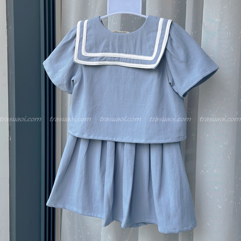 Set váy 2 chi tiết cho bé gái, áo thủy thủ kèm chân váy tennis - TRASUAOI D075