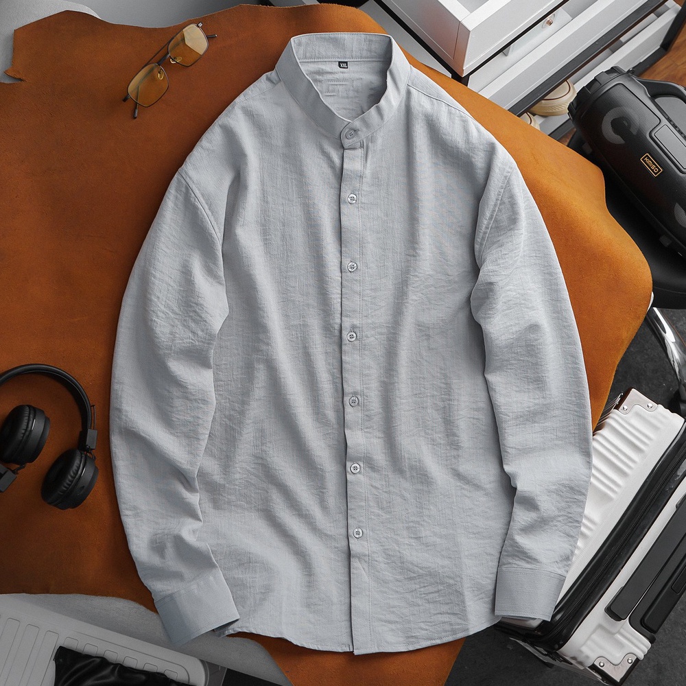 Áo Sơ Mi Đũi Dài Tay Nam Phom Rộng Chất Thấm Hút Mồ Hôi Thoáng Mát Co Giãn Nhẹ Không Xù Lông