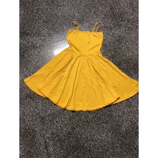 đầm xoè 2 dây thun gân vàng rả eo phối