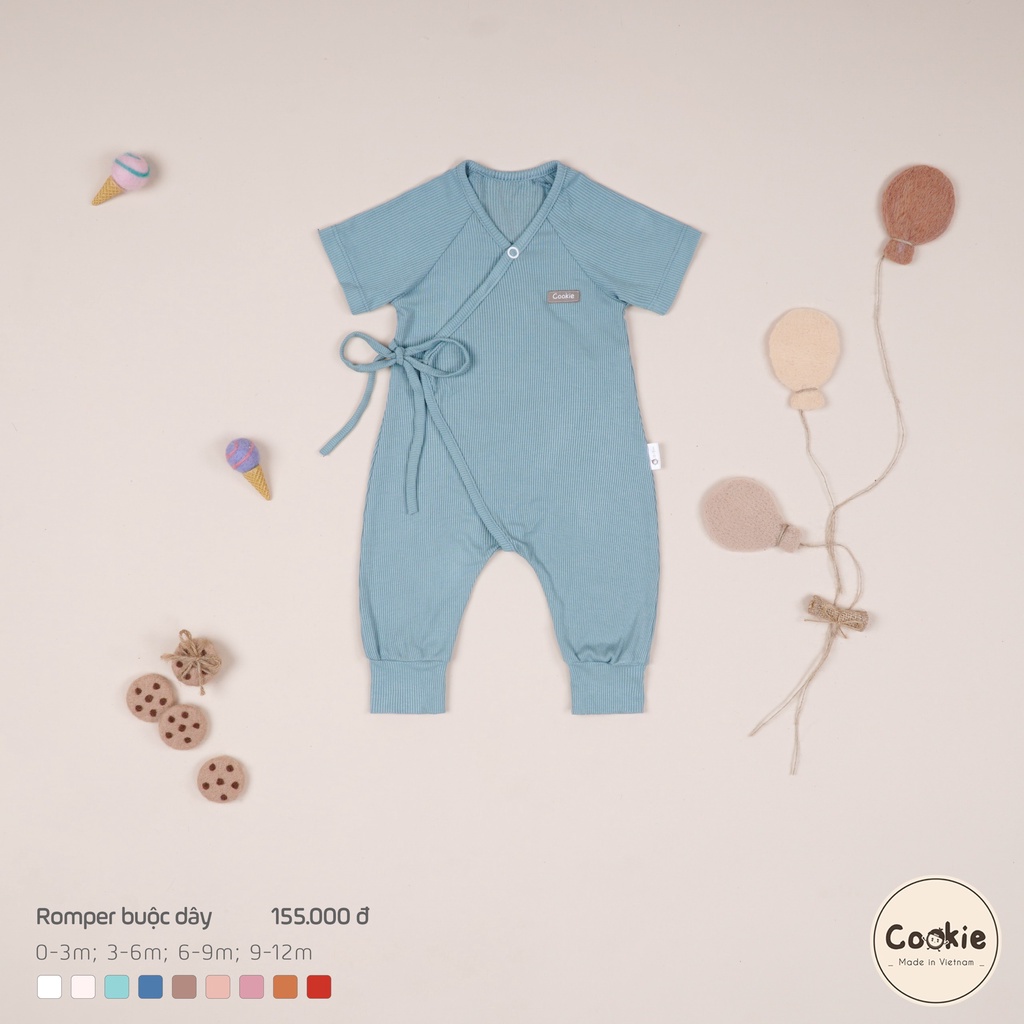 [COOKIE] Bộ Romper buộc dây cho bé sơ sinh size 0-3m, 3-6m, 6-9m, 9-12m