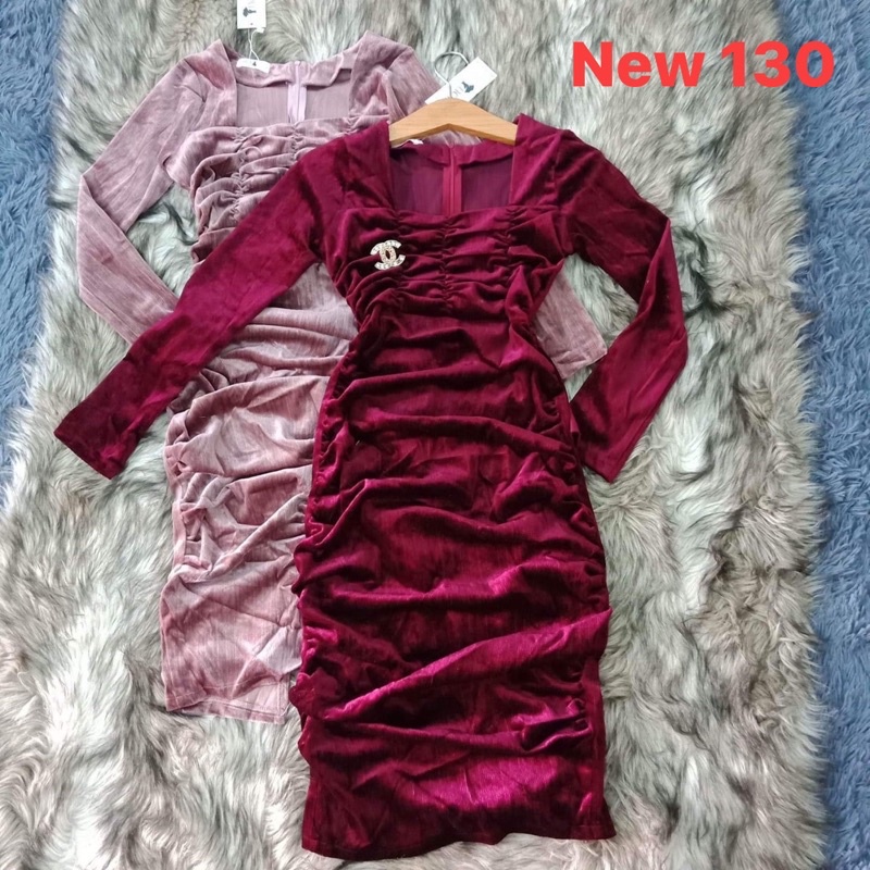 ĐẦM BODY TAY DÀI NHÚNG VẢI NHUNG MÀU ĐỎ ĐÔ NEW