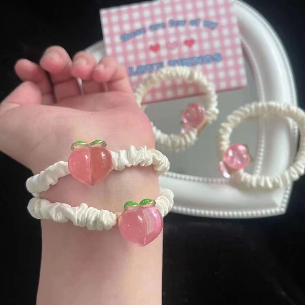 【coffeemate】⚡ Dây Buộc Tóc In Họa Tiết Quả Đào Thời Trang Cho Nữ