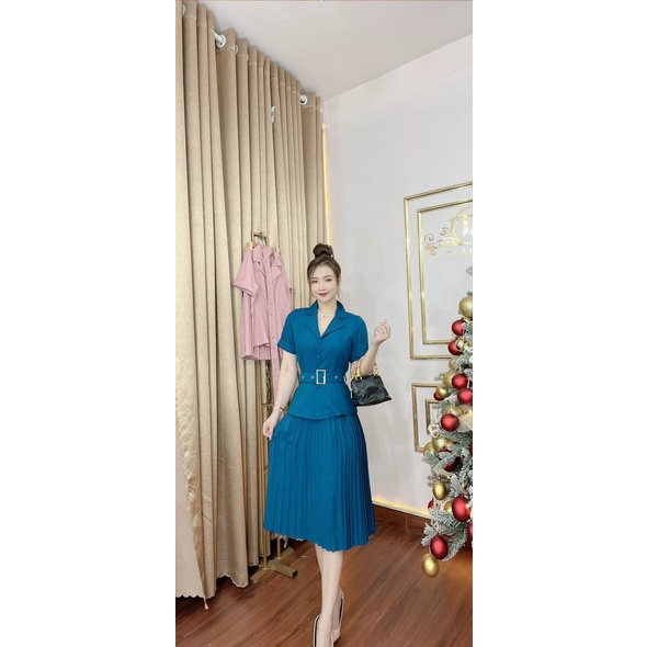 Sét vest có chân váy dập ly hàng xuất dư cao câp