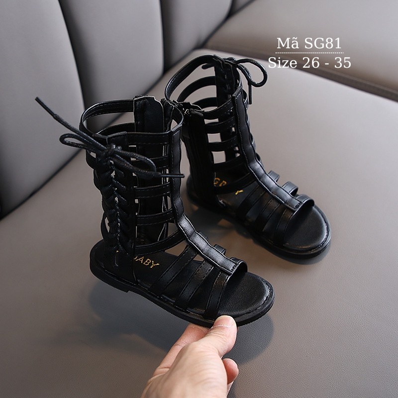 Sandal chiến binh cho bé gái 3 - 10 tuổi LIMIBABY cổ cao dài thời trang chất ngầu cá tính và sành điệu đen trắng SG81