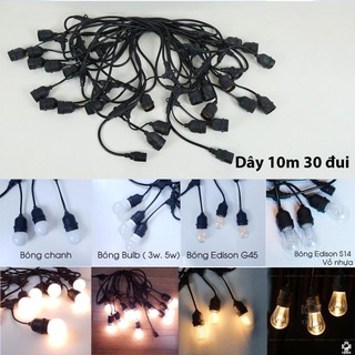 Dây Đui Ngoài Trời 10M - 30 Bóng, Bộ Dây Treo Kín Nước Đui Đèn Trang Trí Ngoài Trời Dài 10m