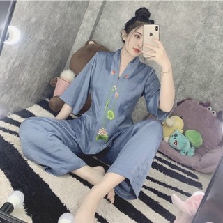 (LỤA THÊU SEN) Trang phục truyền thống, đồ bộ mặc nhà, Quần áo phật tử, đồ lam đi chùa