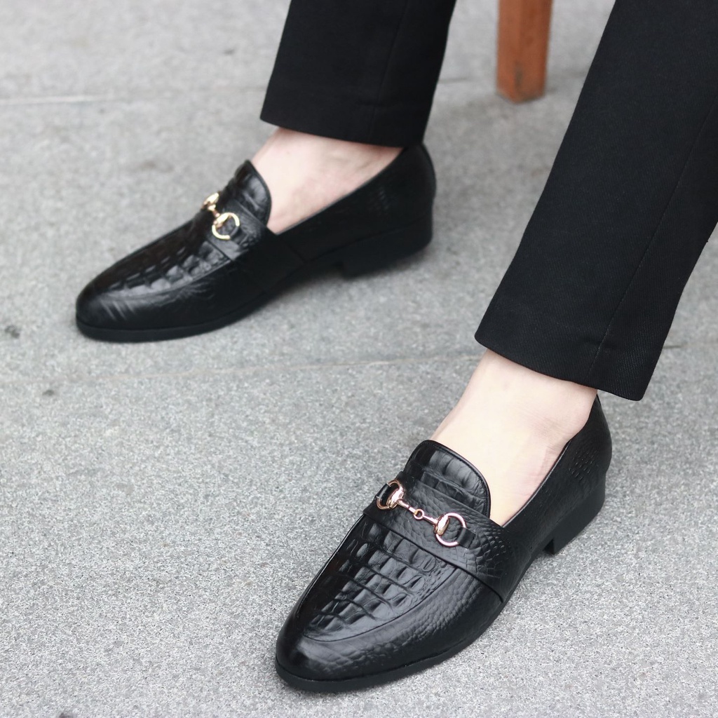 Giày lười nam da lì, giày nam công sở mặt dập vân 3D đế khâu chắc chắn mã L180