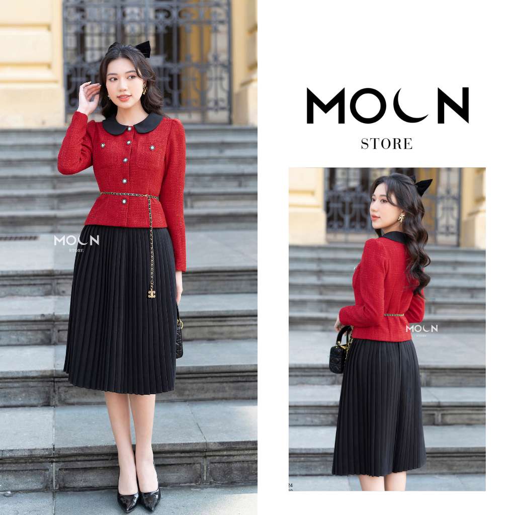 Áo dạ nữ chân váy công sở áo dạ tweed dáng ngắn mix chân váy chất chéo nhung dài sang chảnh MVE624