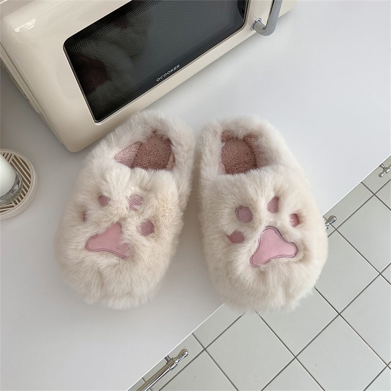 Babyfair Cat Paw Sang Trọng Dép Đáng Yêu Ấm Áp Mềm Mại Thoải Mái Nữ Lông Đi Trong Nhà