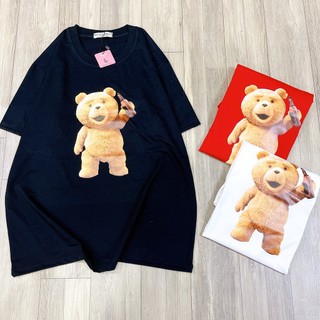 Áo thun nam nữ unisex áo phông cổ tròn thoáng mát vải cotton Gấu teddy cầm chai có bigsize 2XL- shop.lucas
