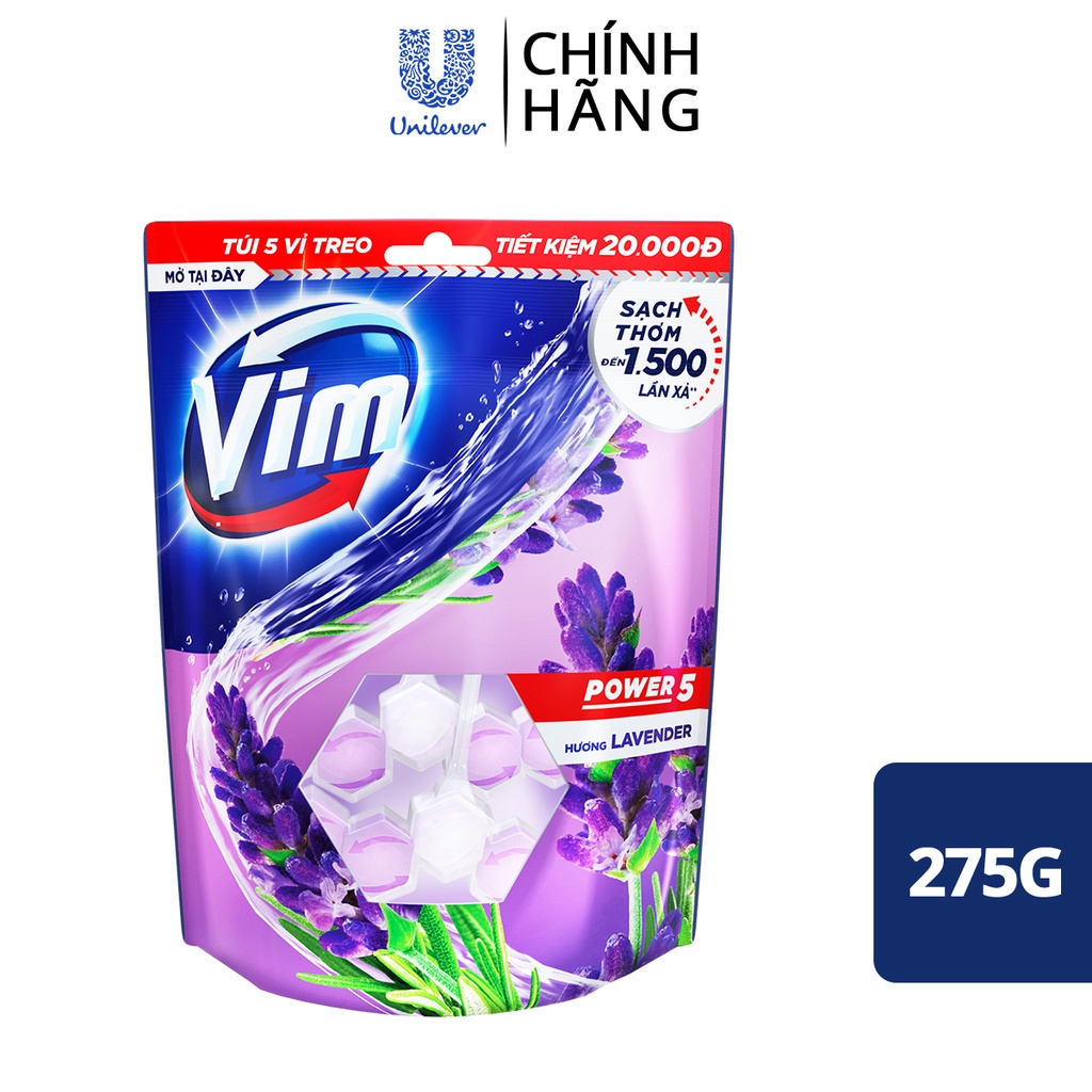 Viên tẩy bồn cầu Vim Power 5 Hương Lavender 55G