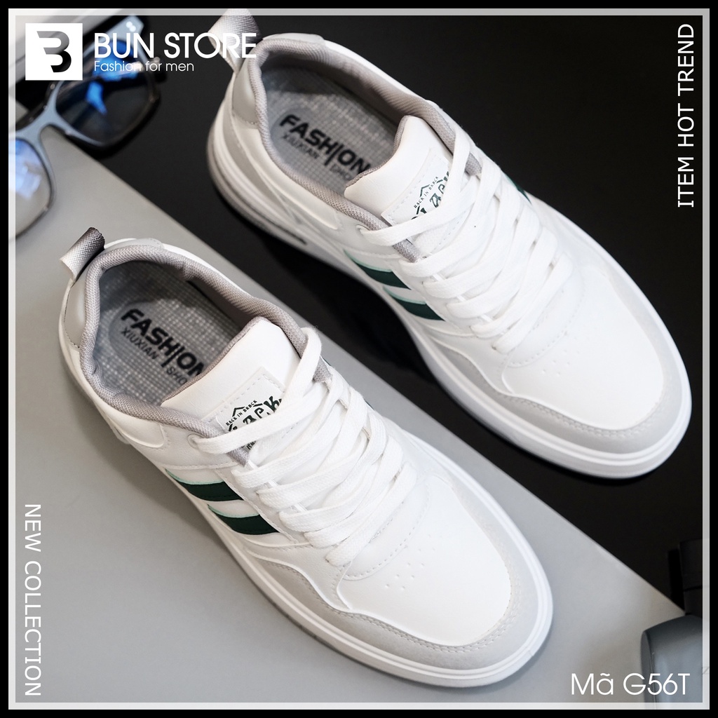 Giày thể thao nam Sneaker Bun Store - Mã G56T màu trắng sọc xanh