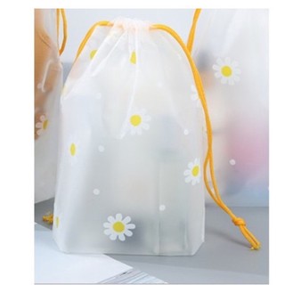 Túi dây rút đựng đồ trong suốt chống thấm nước họa tiết hoa cúc 16x20cm