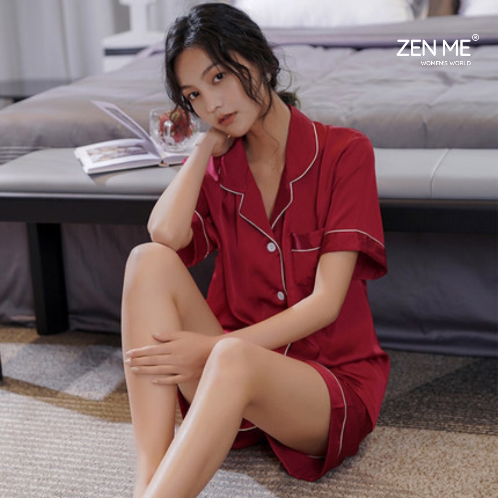 Đồ Bộ Nữ Mặc Nhà Pijama Lụa Cộc Tay Quần Đùi PJTT0121, Zen Me Women's World