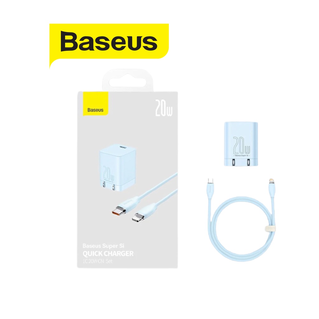 Bộ sạc PD20W Baseus Super Si Pro Quick Charger chân dẹt 1 cổng Type-C kèm dây Type-C dành cho IP10/11/12/13/14proma