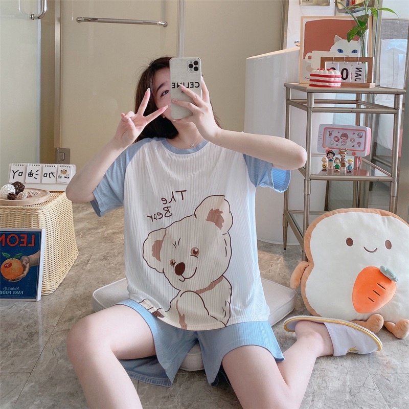 Bộ Ngủ Kẻ Sọc Chất Kẻ Sọc Hoạ Tiết Siêu Dễ Thương