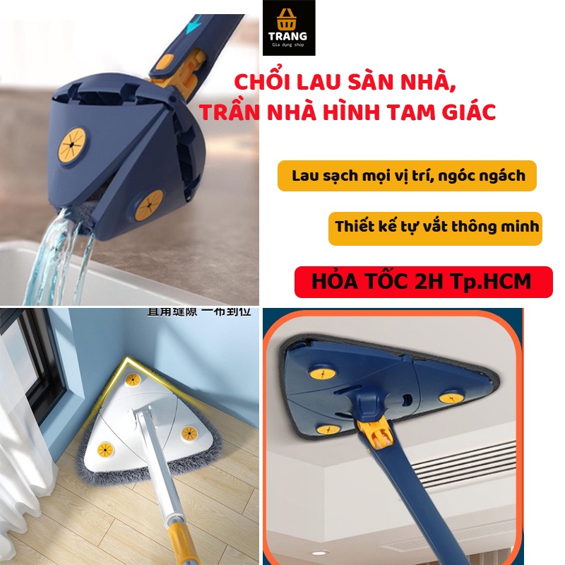 (Hàng loại 1) Chổi lau đa năng hình tam giác tự vắt, cây lau nhà thông minh, chổi lau trần nhà đa năng tiện ích
