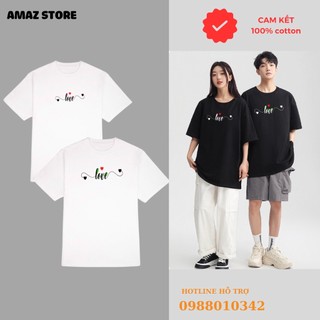 Áo thun đôi nam nữ mùa hè áo phông đôi cộc tay cotton in trái tim love