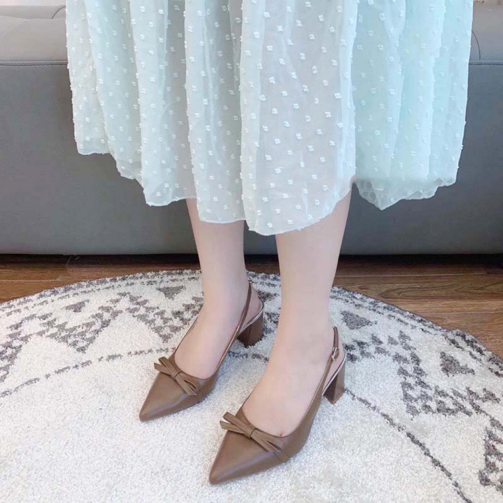 Giày búp bê màu trắng, đính nơ xinh xắn, cao 5p OCNHI18