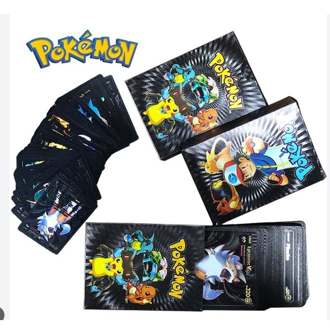 ✅[Gói 10 Thẻ] Thẻ Bài - Quân Bài - Bộ Bài Pokemon Kim Loại Mạ Vàng, Bạc, Đen, 7 Màu. Quà Tặng Khen Thưởng Cho Bé Trai