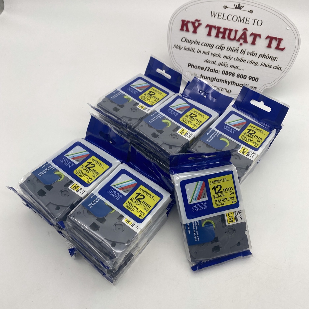 Cuộn băng nhãn 12mm TZ2-631 chữ đen nền vàng cho máy in Brother P-Touch