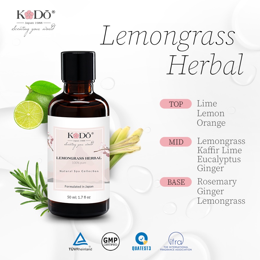 KODO - Lemongrass Herbal - Tinh Dầu Nước Hoa Nguyên Chất - NATURAL SPA - 10/50/110ml + QUATEST3 tested
