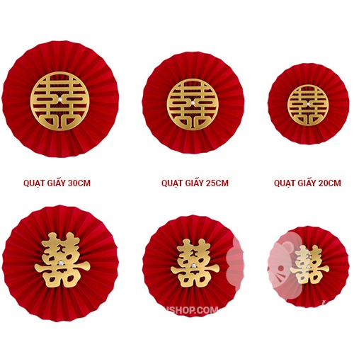 Set quạt giấy và chữ hỷ trang trí đám cưới