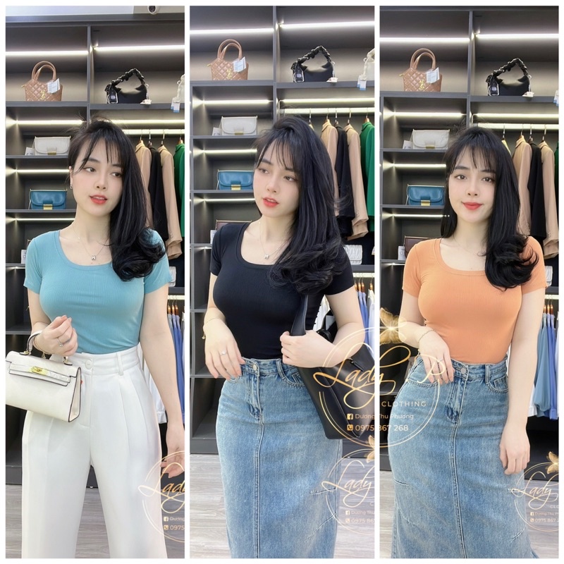 Áo thun tăm cổ U dáng ôm vừa co giãn - LADY.Clothing