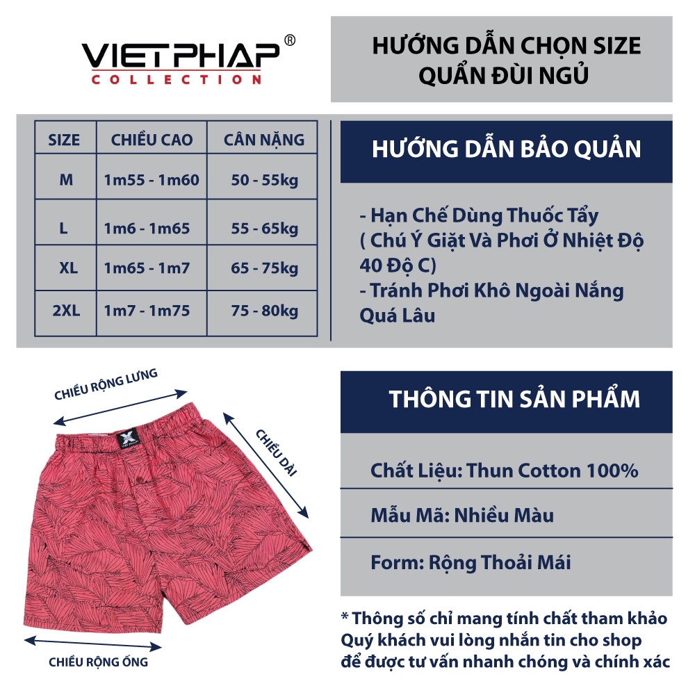 Quần Đùi Ngủ Cao Cấp VIỆT PHÁP/ Chất liệu Cotton Thoáng mát, thấm hút mồ hôi tốt 1904