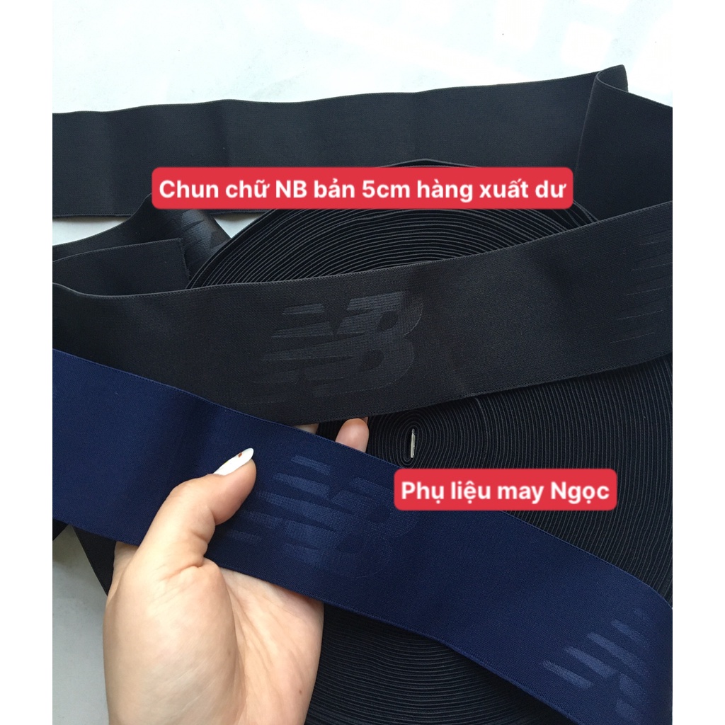 Chun bo quần áo hàng xuất dư bản 5cm in chìm chữ NB màu đen và xanh đen