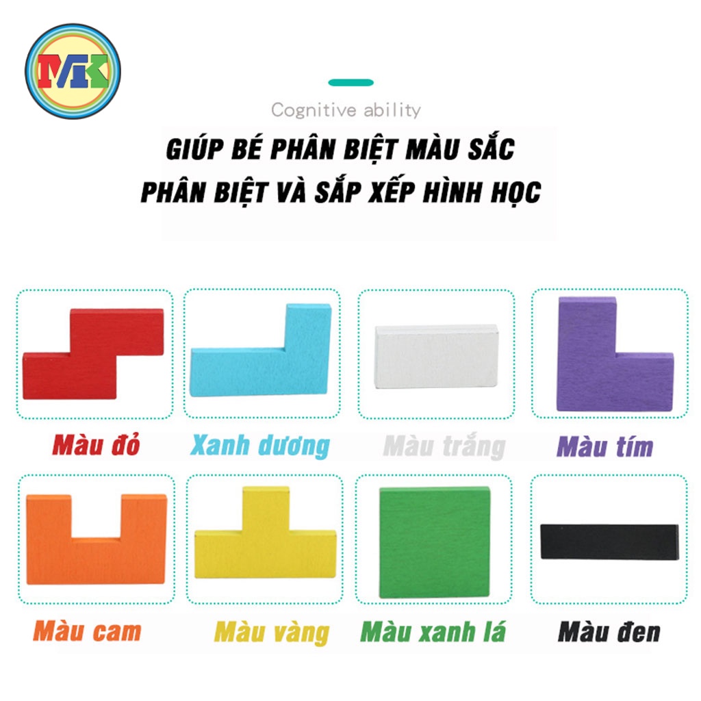 Bảng Xếp Hình Gỗ - Bảng Xếp Gạch Montessori - Bảng ghép hình gỗ trí tuệ thông minh cho bé