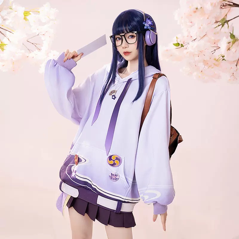 Áo Hoodie Tay Dài Hóa Trang Nhân Vật Raiden Shogun Beelzebul Trong Game Genshin Va Chạm