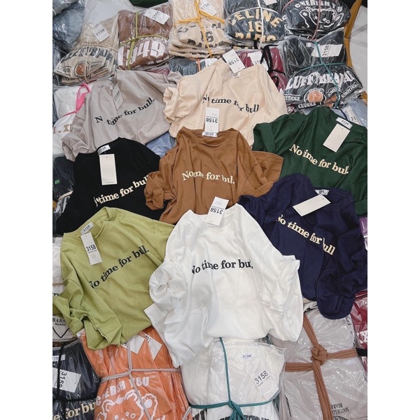 [ Rẻ vô địch ] Áo thun cotton khô 3158 form rộng tay lỡ - no time for bull