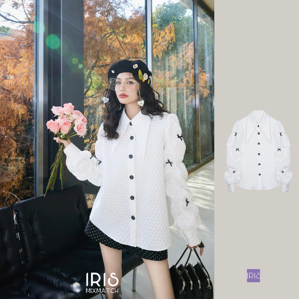 áo sơ mi đính nơIRISBOUTIQUE/IS2371002_ Vigour girl shirt