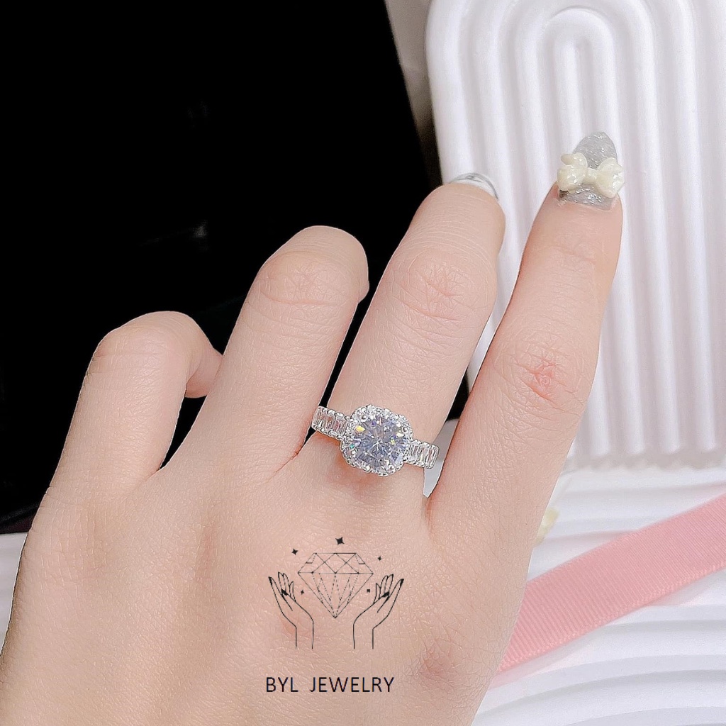Nhẫn nữ nhẫn nữ siêu sáng bóng dải đá chuẩn bạc ta BYL JEWELRY
