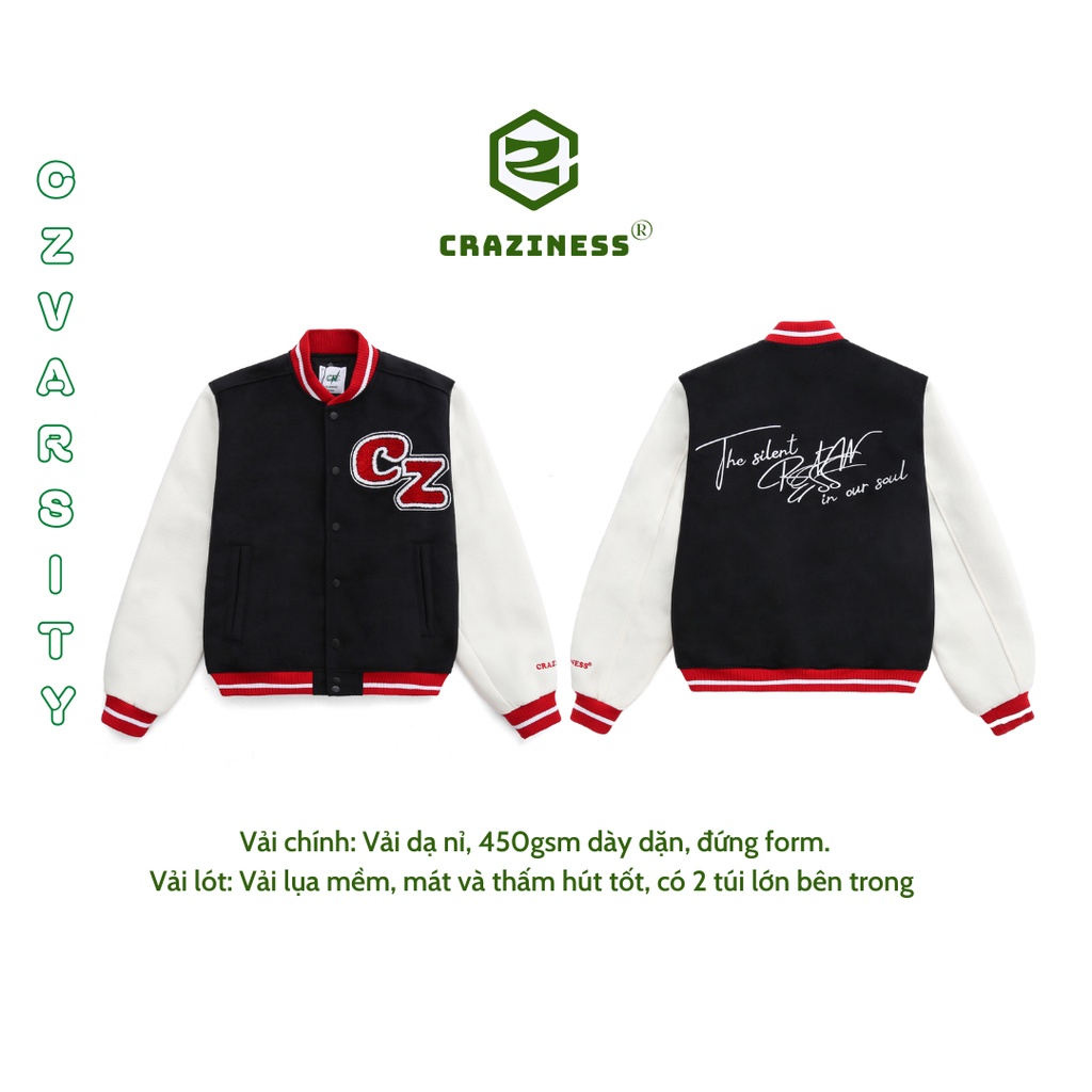 ÁO KHOÁC NAM NỮ UNISEX 2 LỚP - CRAZINESS CZ VARSITY/ MÀU ĐEN/ BLACK
