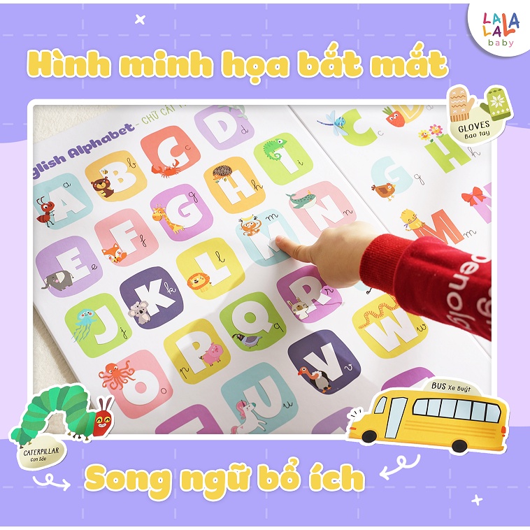Bảng giáo dục chữ cái cho bé Tiếng Anh Bảng gấp thông thái Lalala baby đồ chơi nhiều chủ đề thú vị