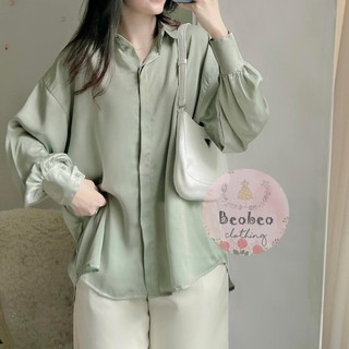 [Ảnh thật] Áo sơ mi lụa oversize tay phồng 4 màu vintage