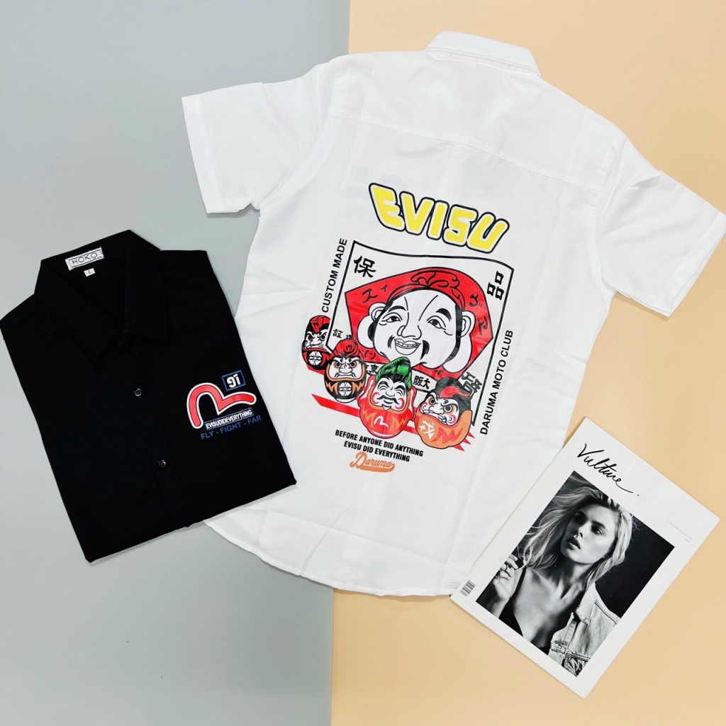 Áo Sơ Mi Nam Ngắn Tay Cài Nút Vải Kate Lụa 2 Màu Phối Hình Trẻ Trung Nắng Động NEW UNISEX