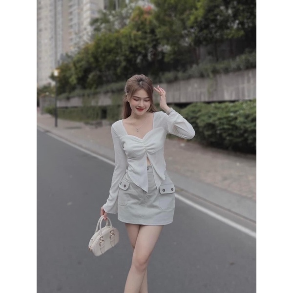 Bộ áo set đuôi cá kèm chân váy kaki túi hộp shop nina le