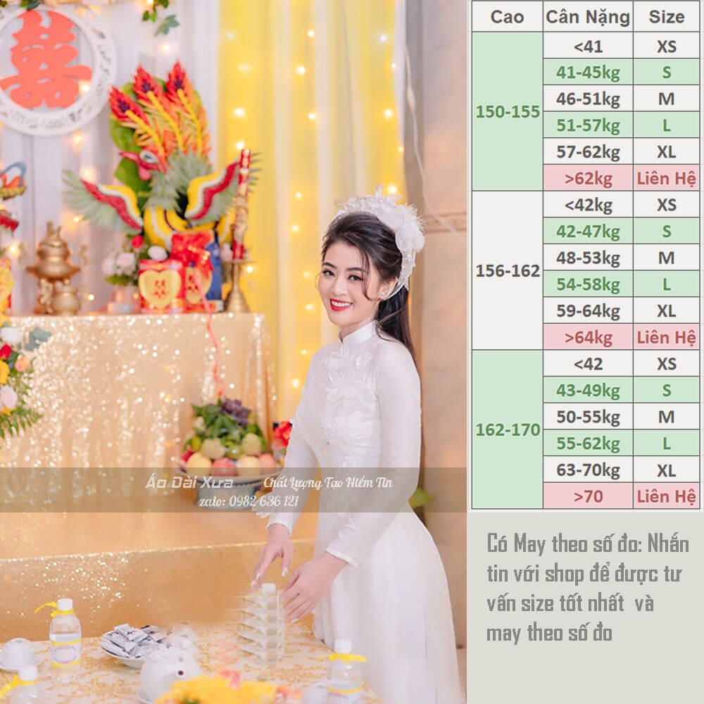 Áo Dài Cưới Cô Dâu Trắng Hoa Thủ Công MB09