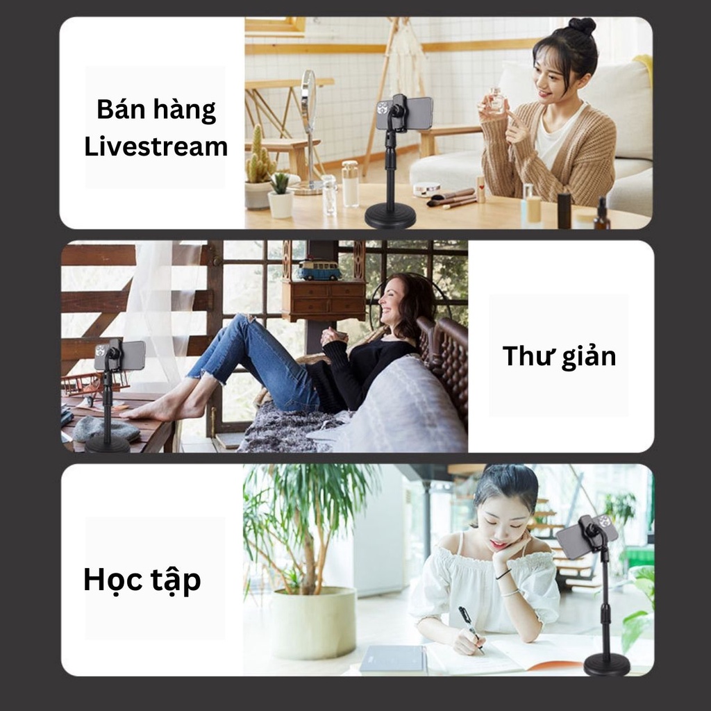 Giá đỡ điện thoại để bàn livestream xoay 360 độ giá đỡ gấp gọn bằng sắt tiện dụng từ Khodaumoisi