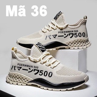 Giày Thể Thao, Giày Thể Thao Nam, Giày Sneaker, Giày Vải Be Phối Chữ Đen 5cm Mã 36