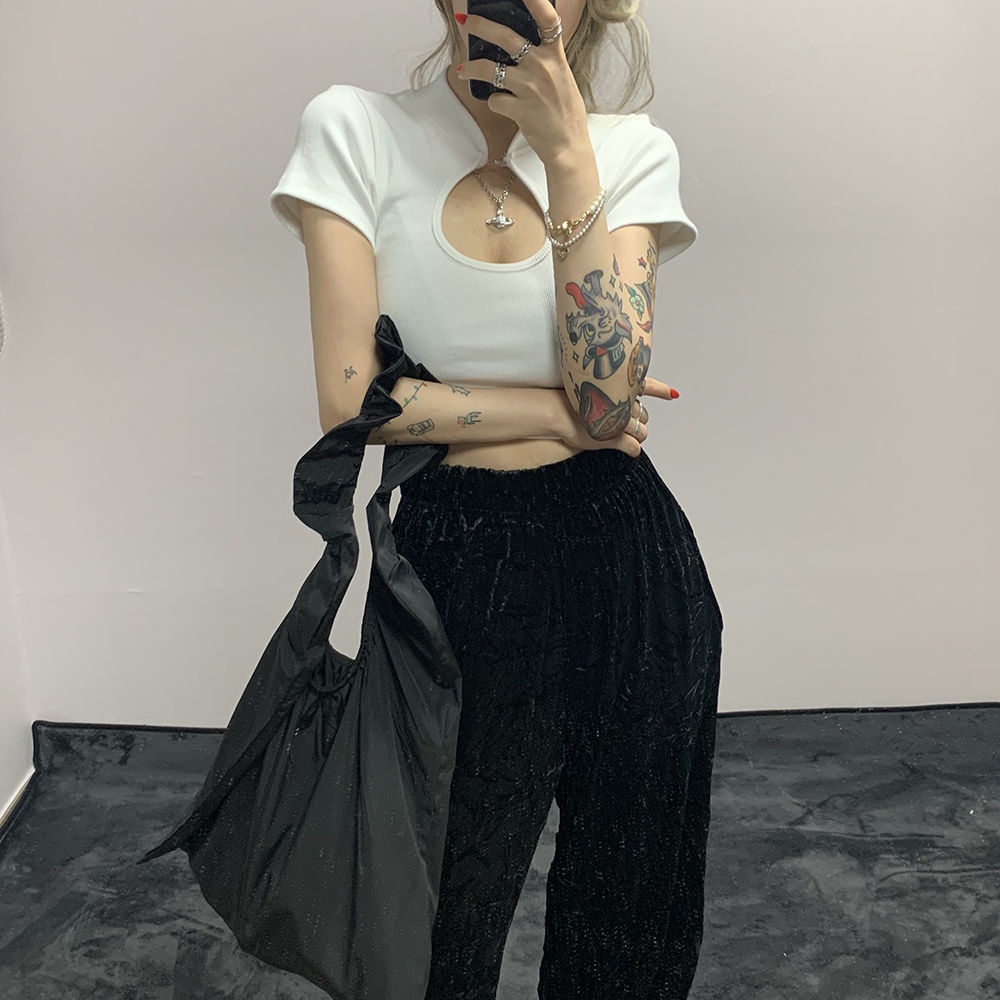 Áo Thun Dệt Kim Tay Ngắn Dáng Ôm Thời Trang Mùa Hè Phong Cách Retro Quyến Rũ Dành Cho Nữ