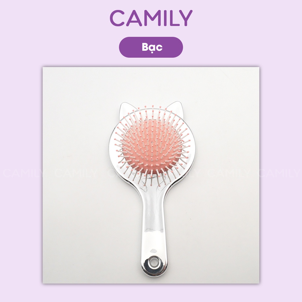 Lược Camily lược tròn chải tóc thiết kế đệm khí massage đầu hình tai mèo tráng gương cao cấp LC07