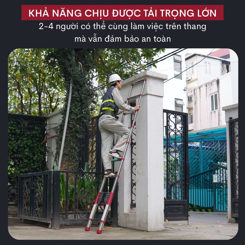 Thang nhôm Inox rút đơn 3,8m - 4,4m - 5m gấp gọn Nhập Khẩu Nhật Bản FUJIHOME, telescopic ladder
